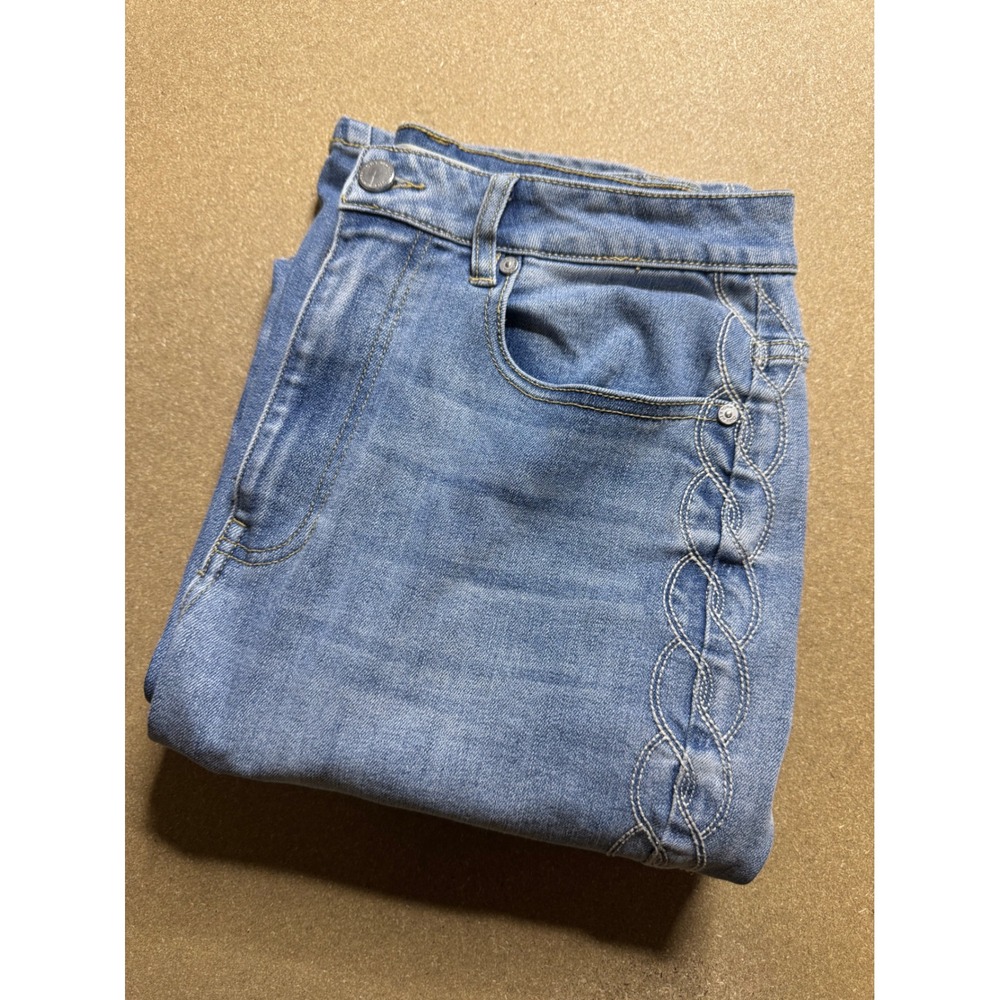 OAT New York Women's Jeans Size 8/29 Blue Denim Cropped Straight Leg Embellished